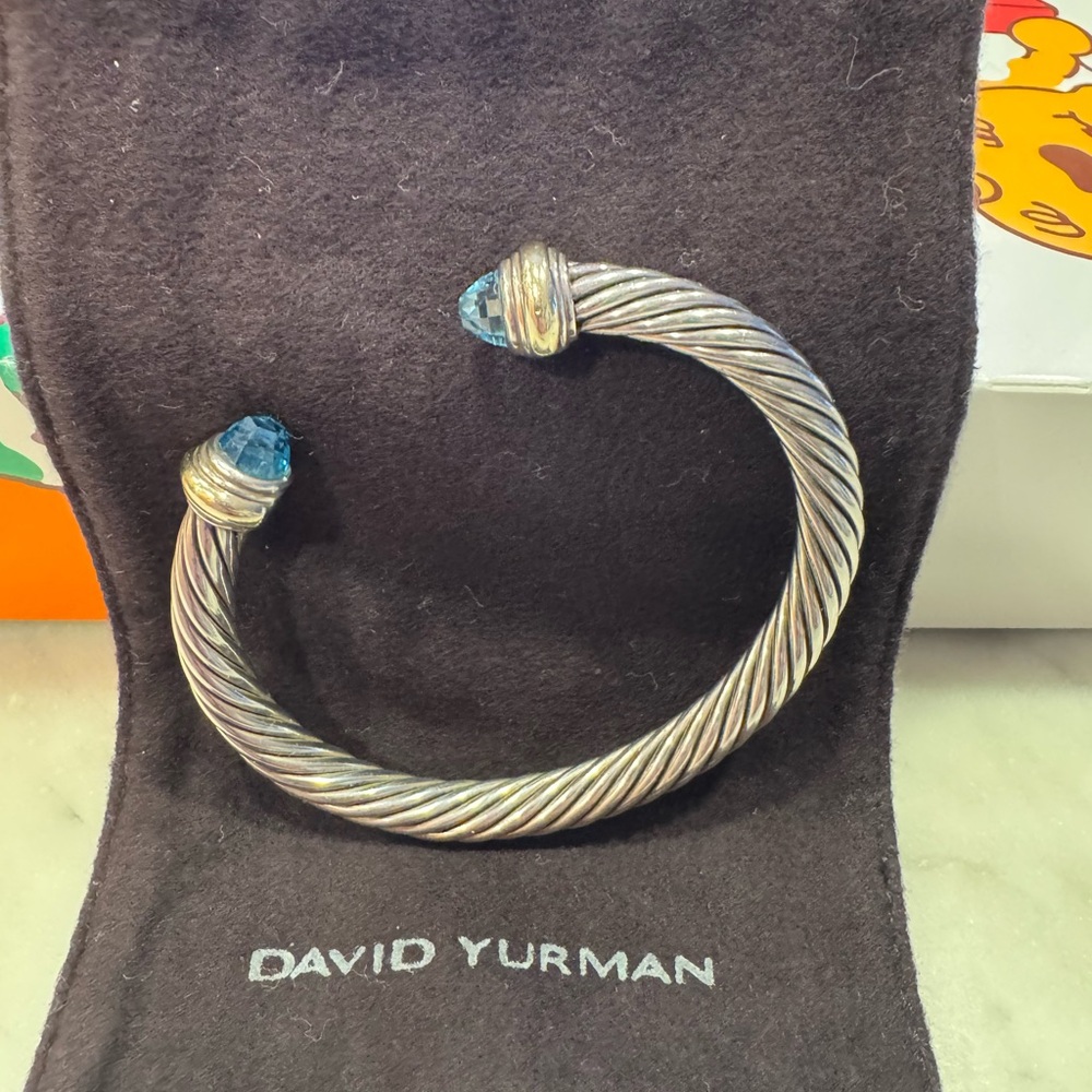 David Yurman Cable 7mm Bracelet w/ Blue Topaz, 14k Yellow Gold & Sterling Silver